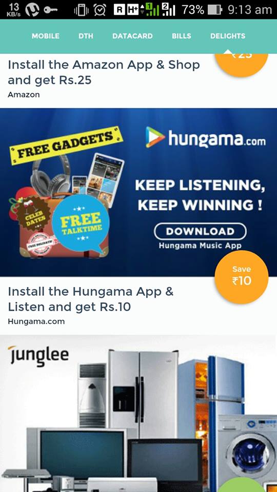 India Desire : Get Rs 10 freecharge Credit Just For Installing Hungama Music App